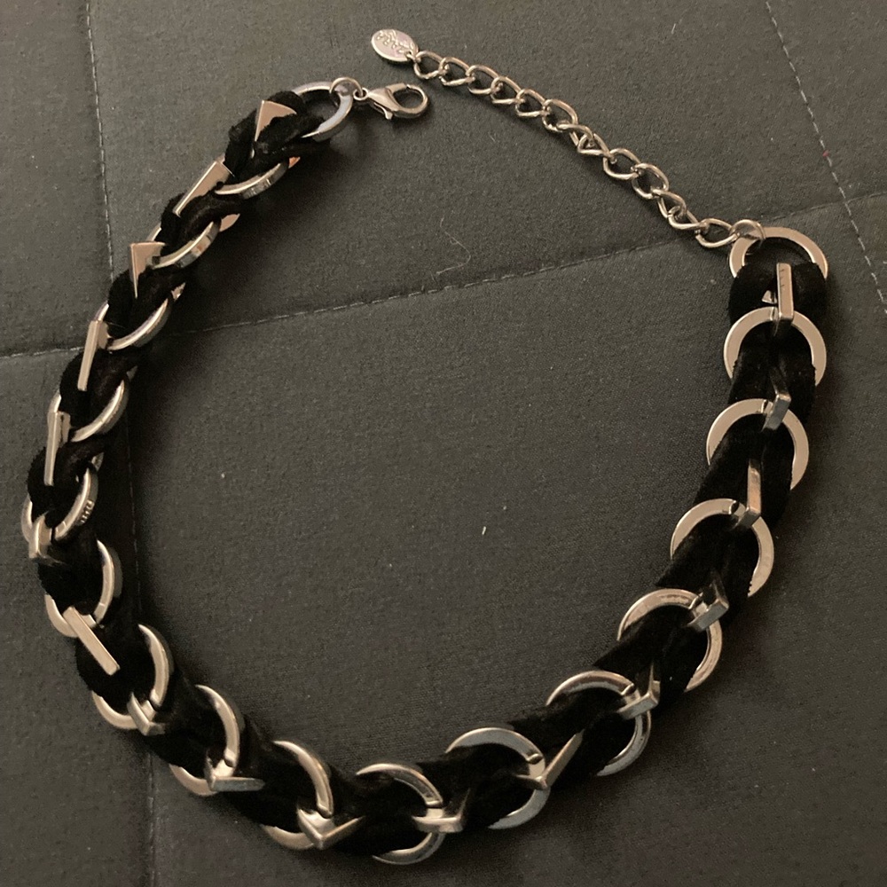 Zara Choker Necklace Silver Black Suede Cord